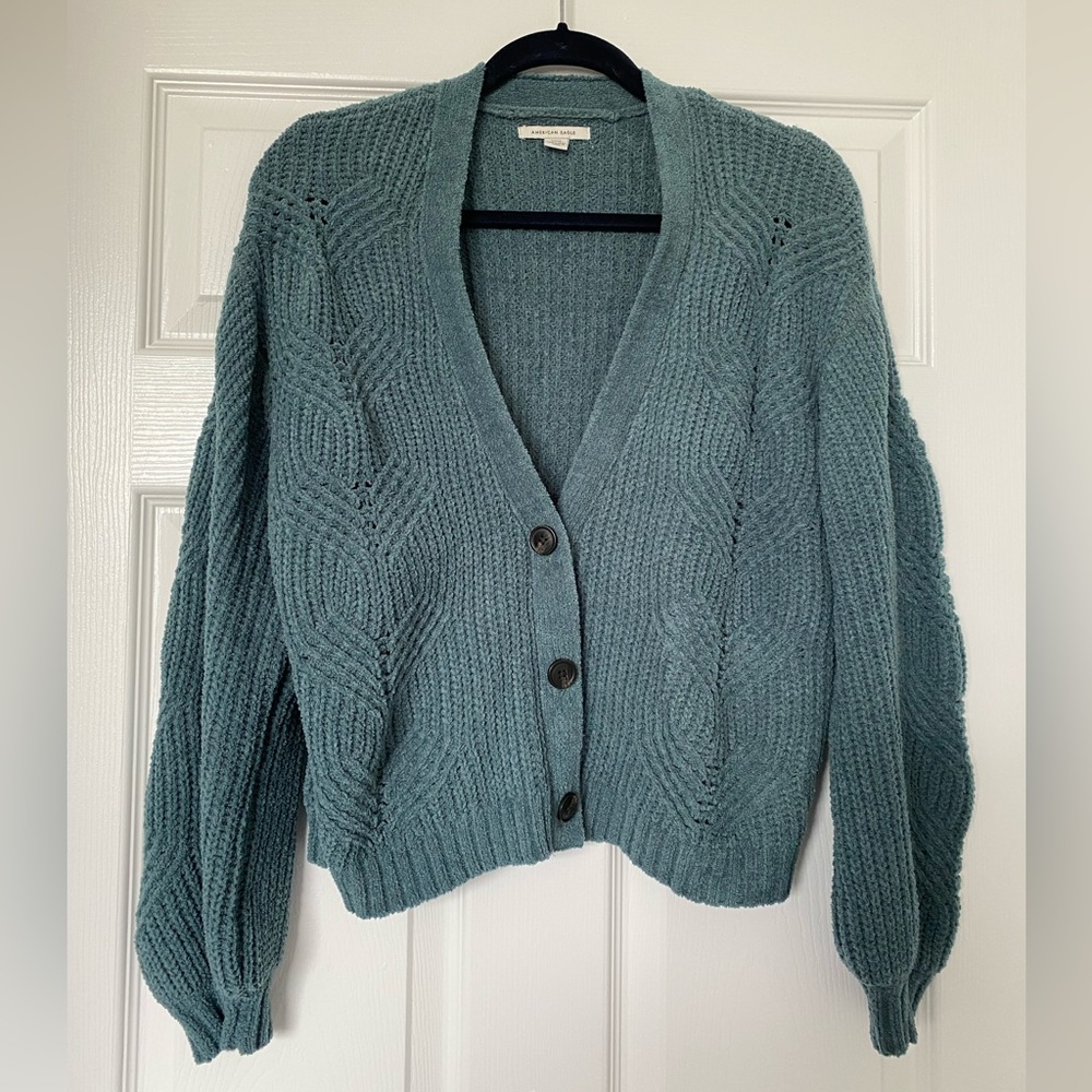 AE Chenille Oversized Teal Cardigan size small
